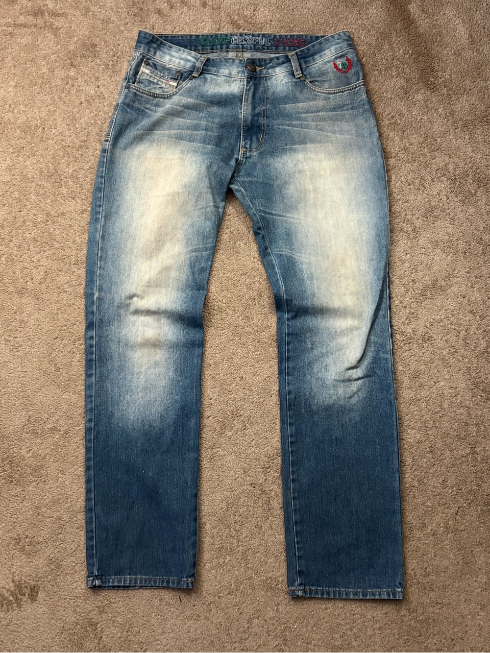 Diesel Blue Jeans Successful Living Mens Sz 34 Straight Fit Y2K Fabric Tag Italy